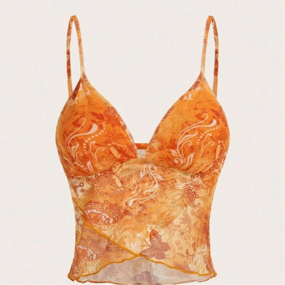 SHEIN Orange Floral Cami Top